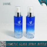100ml Blue Cosmetic Glass Lotion Pump Bottle with Plastic Cap