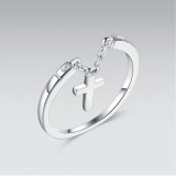 Dangling Cross Silver Ring with Cubic Zircon