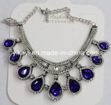 Woman Fashion Jewelry Blue Waterdrop Glass Crystal Pendant Necklace (JE0210)