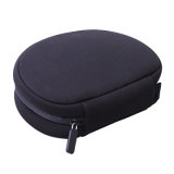Customized Round Black/PU Leather Earphones Packing Bag with Durable Zippered