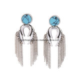 New Retro Long Alloy Chain Tassel Earrings Synthetic Stone Studded Fashion Jewelry