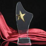 Glass Trophy Award with Metal Star for Souvenir