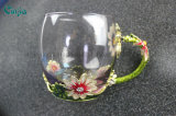Pewter Double Wall Glass Cup Enamel with Hand Daisy