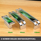 32mm Pitch Green Crystal Mirror Silver Hardware Drawer Handles