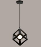 Nordic Style Creative Retro Wrought Iron Pendant Lamp with 1 Lamp and Cubic Lampshade