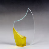 Flame Crystal Glass Trophy Award with Yellow Forked Tail