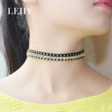 Transparent Crystal Black Leather Choker Necklaces