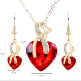 Crystal Heart Necklace Earrings Jewellery Set for Women Bridal Wedding Accessories