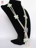Fancy Real Pearl Beads Necklace with Crystal Flower