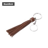 Sublimation Round Keychain W/ Long Fashion Trimming Tassels (Brown)