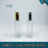 45ml Luxury Rectangle Clear Glass Silver Press Pump Dropper Bottle with Pipettes