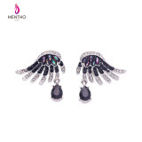 European and American Retro Bright Color Inlaid Crystal Wings Shape Alloy Women's Earring Water Drop Design Pendant Jewelry