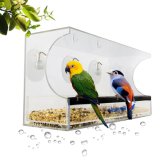Acrylic Window Bird Feeder with Removable Tray, Drain Holes and 3 Suction Cups