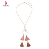 New Fashion Retro Ethnic Long Alloy Women's Sweater Necklace Tassel Pendant with Pearl