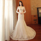 Stunning Crystal Beaded Slim Lace Sleeves Trumpet Bridal Wedding Dress
