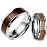 Fashion Creative Wide Band Wood Titanium Steel Ring Size 6-12