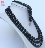 Fashion Black Natural Pearl Neckace Bracelet Sets (ES1317)