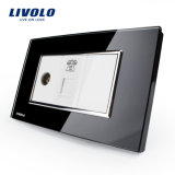 Livolo Universal Wall Black Crystal Glass 2 Gang TV Tel Socket Vl-C391vt-81/82