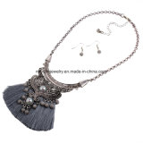 Multi Colors Retro Bohemian Ethnic Inlaid Crystal Tassel Necklace and Earrings Set