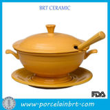 Elegant Yellow Cookware Ceramic Ladle Soup Tureen with Tray