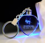 Promation Laser Engraved Heart Shaped Crystal LED Keychain Glass Gifts