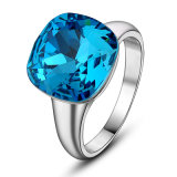 China Jewellery Alloy Aquamarine Bead Crystal Finger Ring with Big Stone