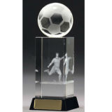 Customized Logo Engraving Crystal Glass Soccer Trophy