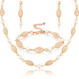 Fashion Design Dubai Gold Crystal and Pearl Mesh Jewelry Set