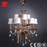Crystal Chandelier with Glass Decoration and Fabric Lampshades