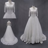 Beading Crystal Lace Appliqued Long Sleeves Ball Gown Wedding Dress