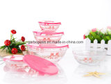 5PCS Glass Bowl Set with Pink Pig Decal
