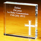 Christian Crystal Glass Cube Block for Religious Souvenir