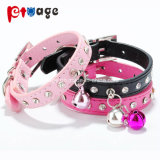 Customized Made Dog Leather Collar with Crystal White Bells PU Pet Product