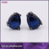 Pear Shape Blue Color Stud Earring with Black Rhodium Plated