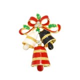 Crystal Multicolored Enamel Bowknot Christmas Jingle Bells Big Pin Brooch