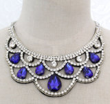 Lady Fashion Jewelry Blue Waterdrop Glass Crystal Collar Necklace (JE0196)
