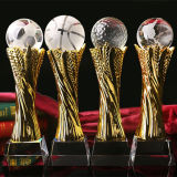 Crystal Glass Trophy with Ball Craft for Sport