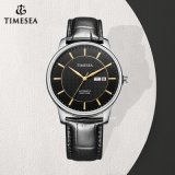 Fashion Mens Automatic Mechanical Date Black Leather Wrist Watch72583