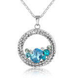 Sky Blue Crystal Round Pendant Fashion Jewelry Necklace for Ladies