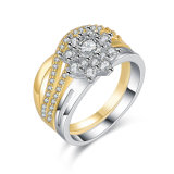 New Design Two Tone Plated Costume Fashion Jewelry Clear CZ Finger Ring