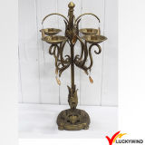 Golden Finish Antique Iron Candelabra with Hanging Crystals