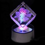 K9 Crystal Cube 3D Laser Crystal Rose with LED Base Nice Gift
