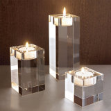 Cube Clear K9 Crystal Candle Holder for Wedding Decoration