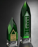 Jyg Green Tower Engraved Crystal Trophy Award for Survenir Gift