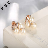 Fashion Rose Gold Plated Alloy Pearl Stud Earrings for Girl