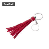 Sublimation Round Keychain W/ Long Fashion Trimming Tassels (Red)