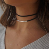 2017 Double Layer Torque Black Short Leather Choker Necklace