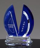 Blue Crystal Galss Trophy with Sandblast Logo Engraving