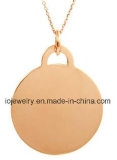 Engravable Rose Gold Vermeil Round Silver Tag Pendant Necklace