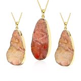 Fashion Jewelry Natural Orange Crystal Stone Drop Shape Pendant Gold Plated Necklace